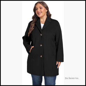 Plus Size Pea Coat Oversized Notched Lapel Polyester Peacoat Jacket